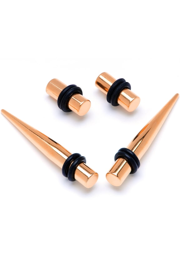 Unisex 4Pc PVD Steel 4G Ear Gauges Stretching Kit Tapers Rosy Straight Plug Set 5mm