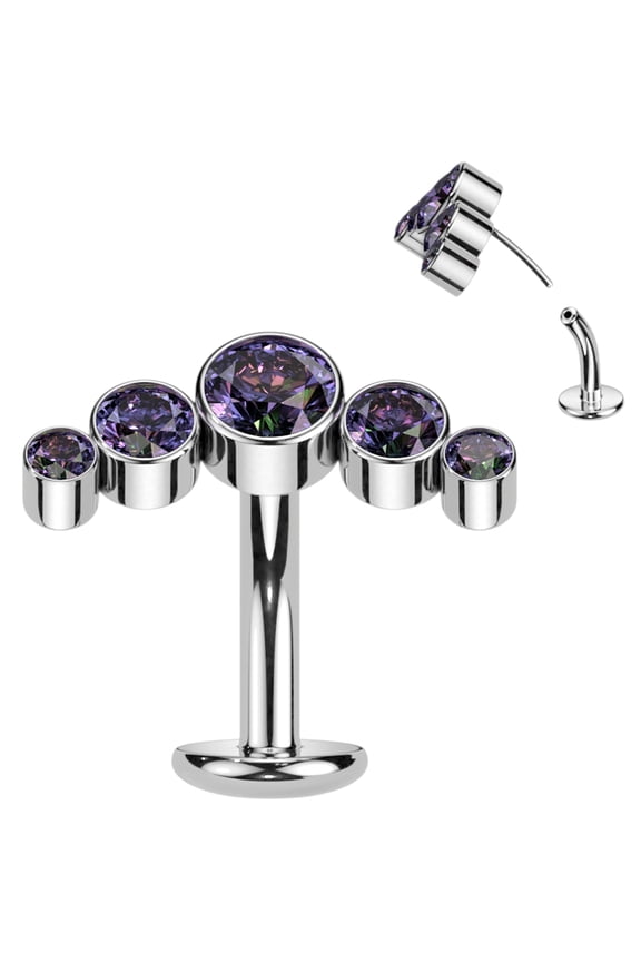 Vitrail Cubic Zirconia Gem Titanium Curve Threadless Floating Belly Ring for Women