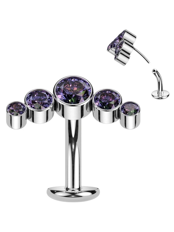Vitrail Cubic Zirconia Gem Titanium Curve Threadless Floating Belly Ring for Women