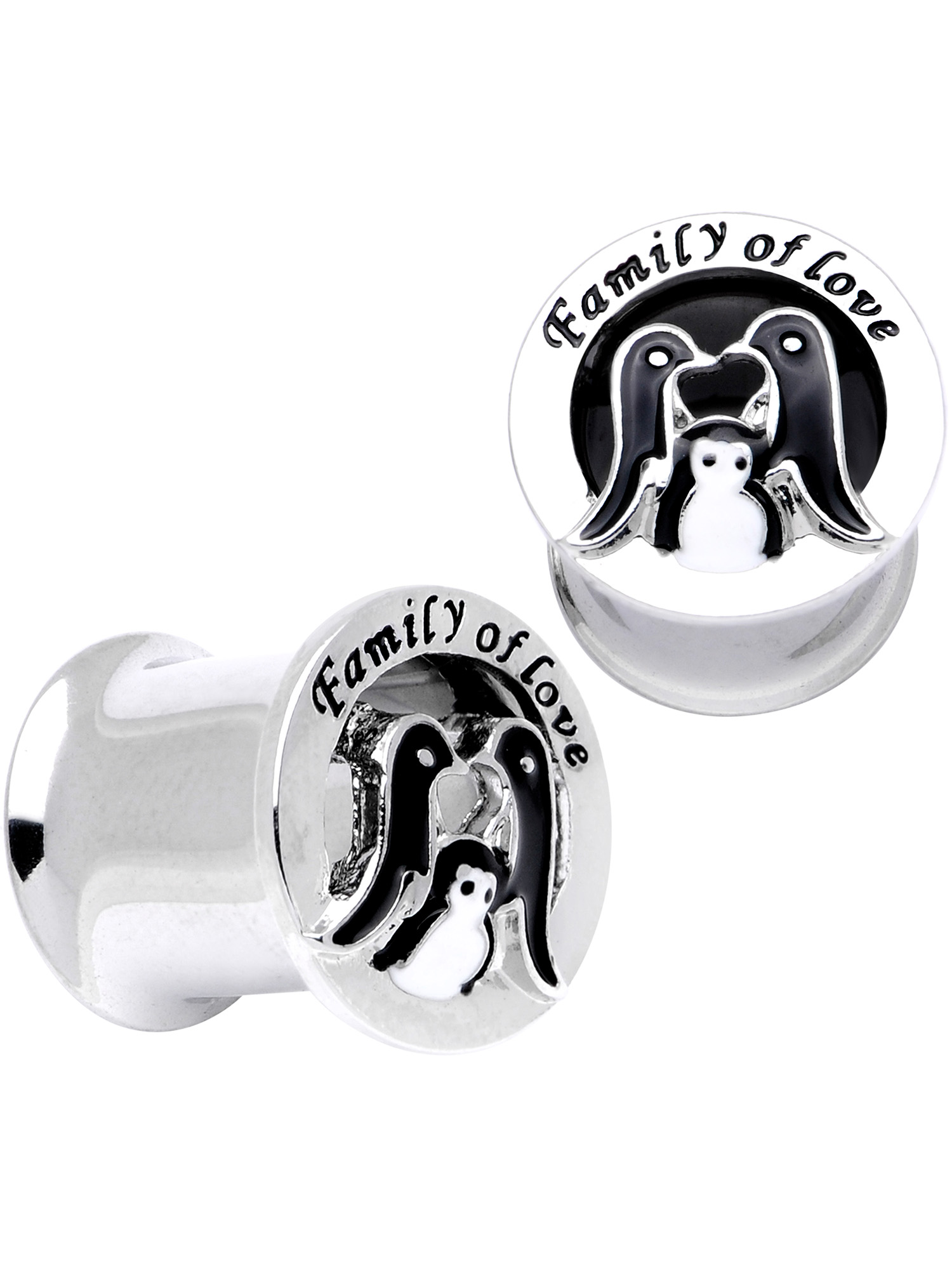 Body Candy Women 00 Gauge 2PC Steel Double Flare Tunnel Plug Set Family of Love Penguin Ear Plug Gauges 10mm