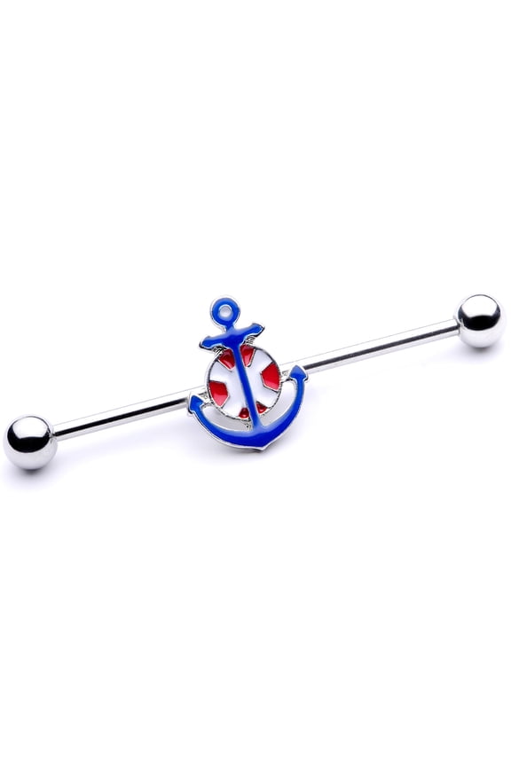 Women 14G 316L Steel Helix Cartilage Earring Life Ring Anchor Nautical Industrial Barbell 1 1/2"