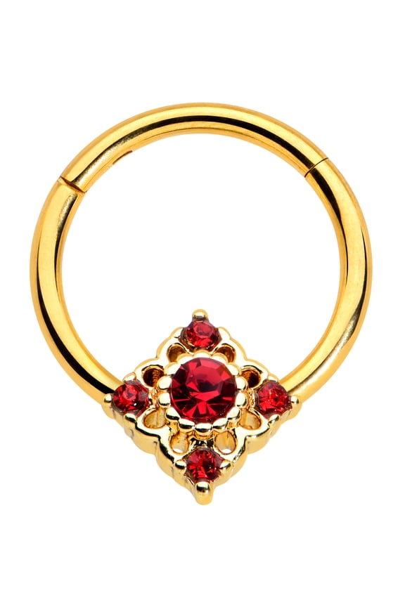 Women 16G PVD Steel Hinged Segment Ring Seamless Cartilage Nipple Red Rhombus Nose Hoop 3/8