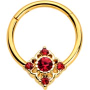 Body Candy Women 16G PVD Steel Hinged Segment Ring Seamless Cartilage Nipple Red Rhombus Nose Hoop 3/8