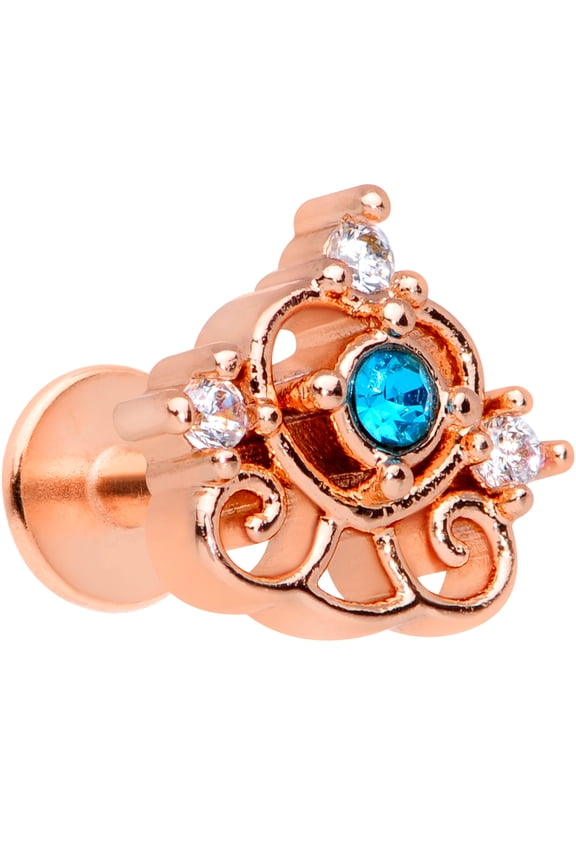 Women 16G PVD Steel Rosy Clear Blue Accent Heart Labret Monroe Lip Ring Tragus Cartilage Stud 1/4