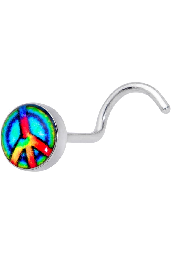 Women 18G Steel Left Nose Screw Nose Ring Tie Dye Peace Sign Nose Stud Body Piercing Jewelry 1/4"