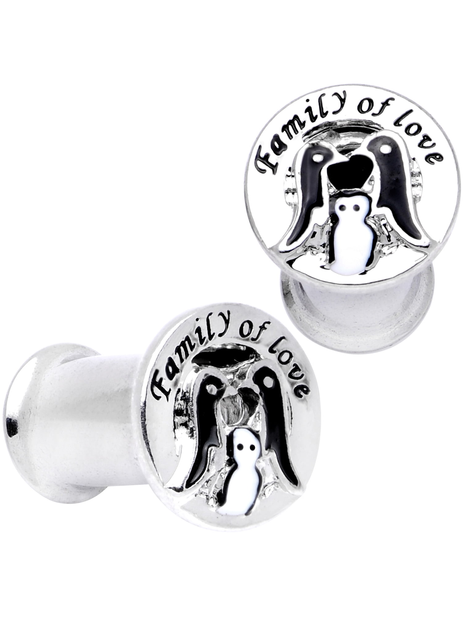 Body Candy Women 2 Gauge 2PC Steel Double Flare Tunnel Plug Set Family of Love Penguin Ear Plug Gauges 6mm