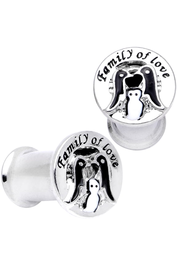 Women 2 Gauge 2PC Steel Double Flare Tunnel Plug Set Family of Love Penguin Ear Plug Gauges 6mm