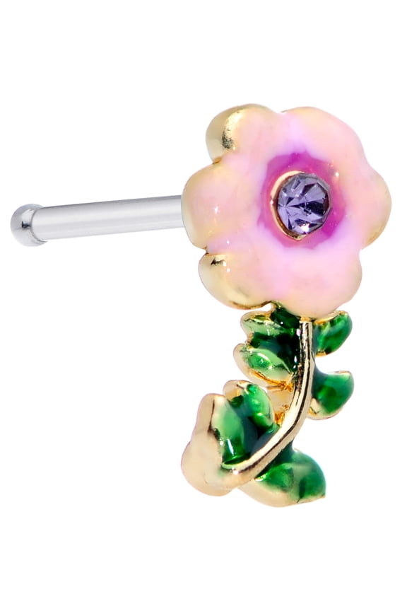 Women 20G Steel Nose Ring Purple Pink Flower Nose Stud Nose Bone Body Piercing Jewelry 1/4"