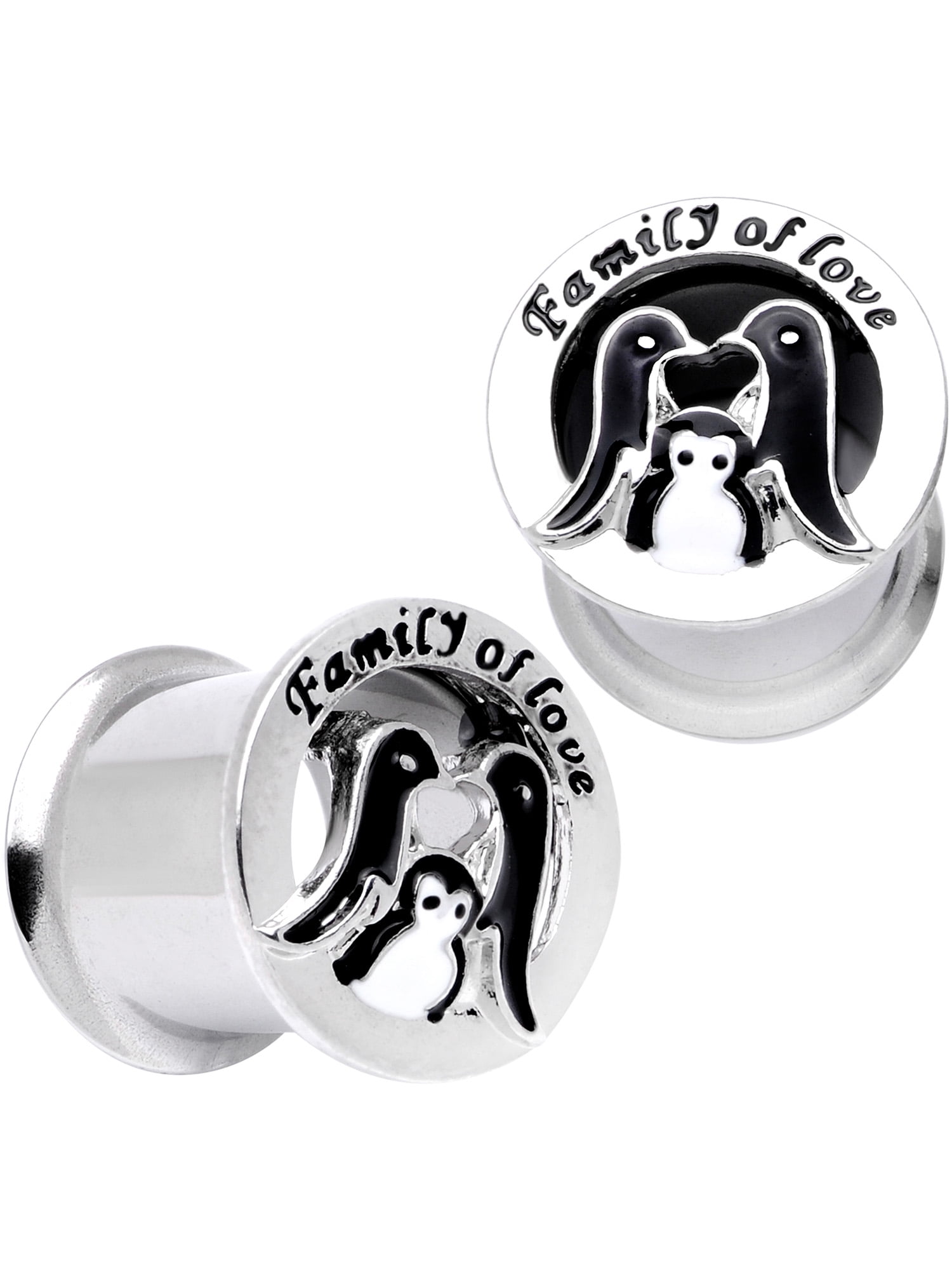 Body Candy Women 7/16" 2PC Steel Double Flare Tunnel Plug Set Family of Love Penguin Ear Plug Gauges 11mm