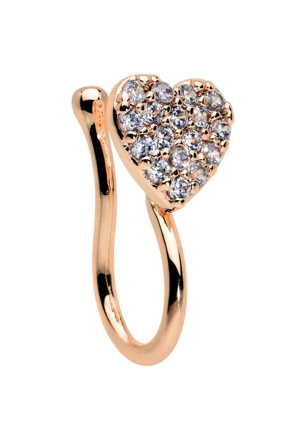 Women Plated Brass Fake Clip On Nose Ring Rosy Clear Heart Non Pierced Illusion Jewelry Nose Ring