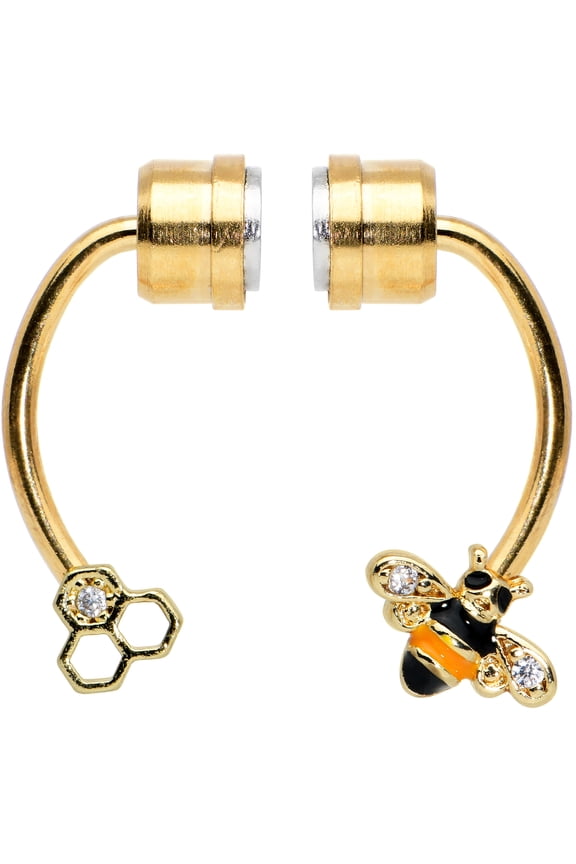 Women Plated Hive Bee Magnetic Fake Clip On Nose Ring Non Pierced Septum Illusion Jewelry Nose Ring