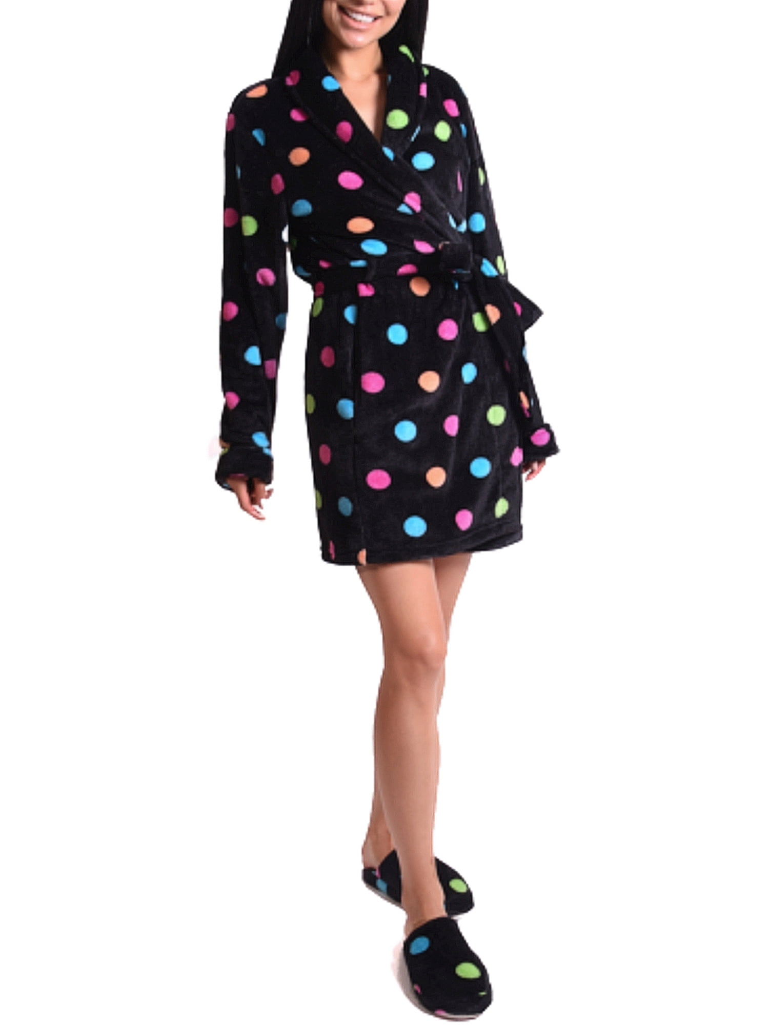 Body Candy Women's Fun Dot Luxe Plush Robe and Slipper Set