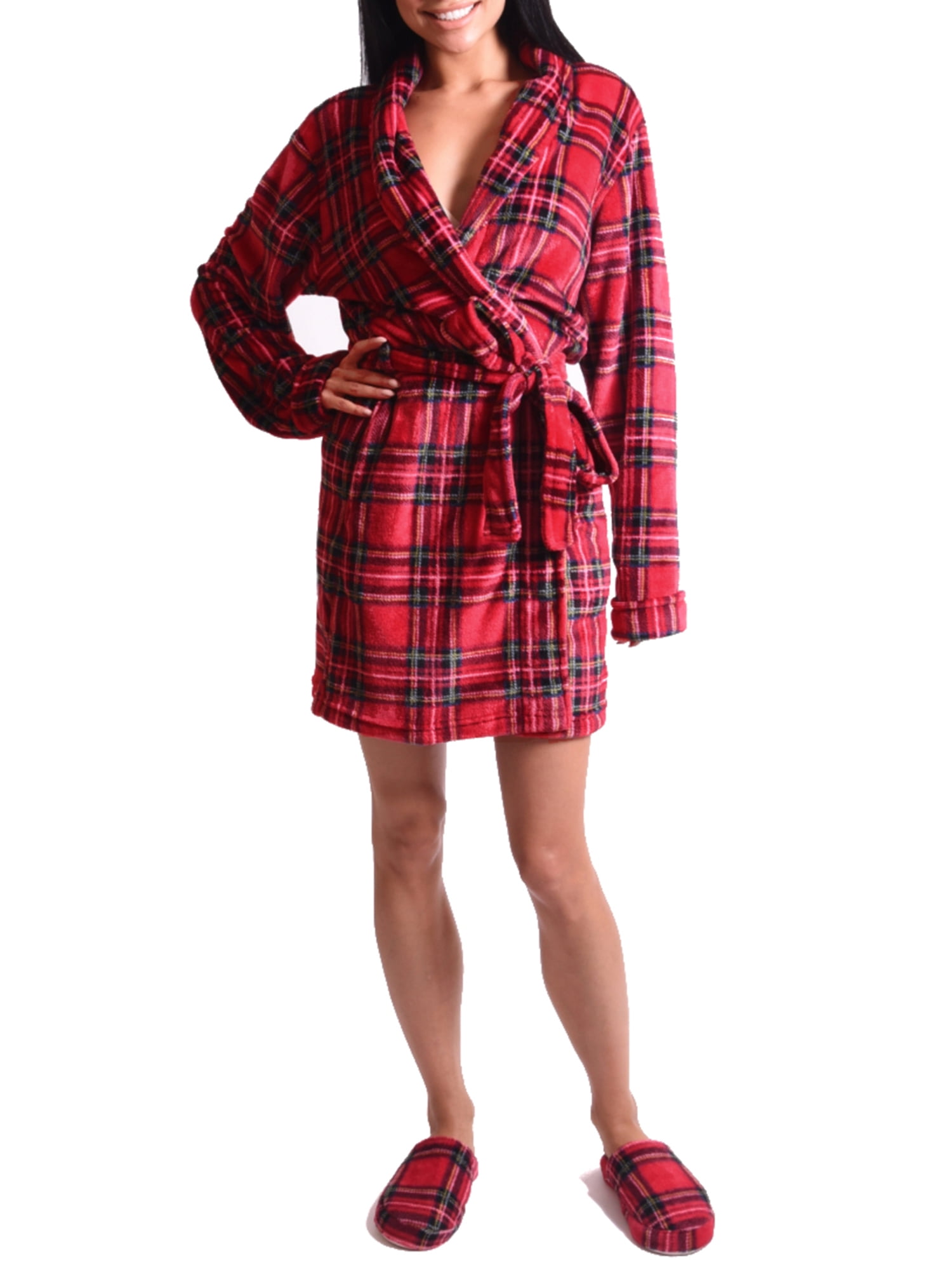 Body Candy Women's Tartan Plaid Luxe Plush Robe and Slipper Set