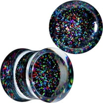 Body Candy Womens 1/2" 2PC Clear Black Acrylic Glitter Saddle Plugs Double Flare Plug Ear Plug Gauges 12mm