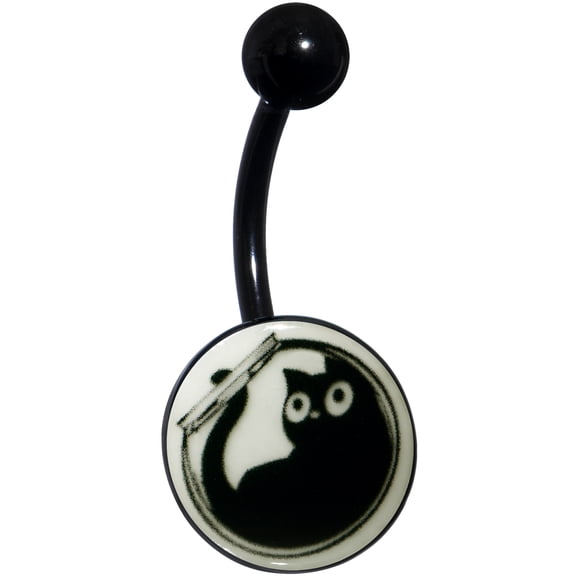 Body Candy Womens 14G 316L Stainless Steel Black Navel Ring Piercing Glow in the Dark Fishbowl Kitty Mens Belly Button Ring