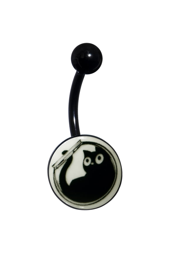 Womens 14G 316L Stainless Steel Black Navel Ring Piercing Glow in the Dark Fishbowl Kitty Mens Belly Button Ring