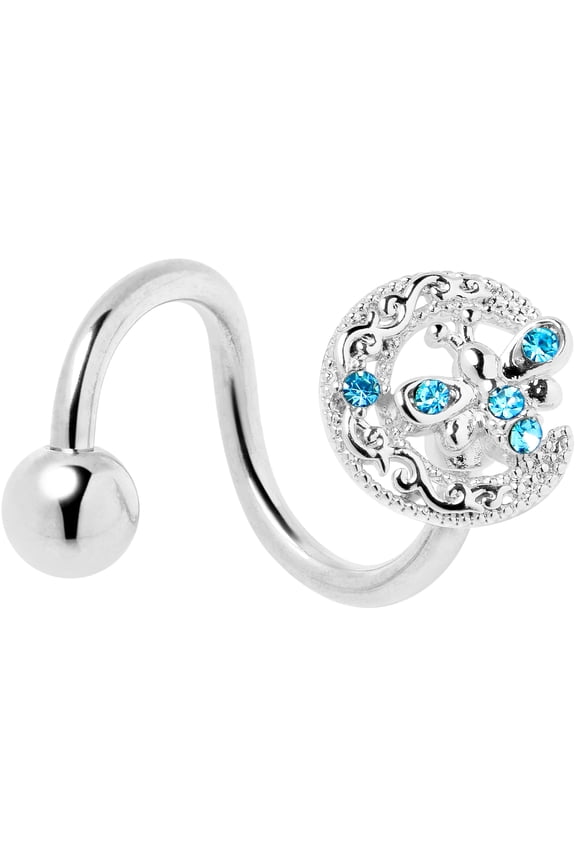 Womens 14G 316L Stainless Steel Blue Accent Lunar Dragonfly Mens Spiral Twister Belly Button Ring Navel Ring
