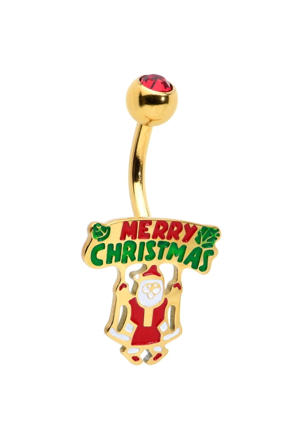 Womens 14G 316L Stainless Steel Bright Piercing Merry Christmas Santa Belly Button Ring