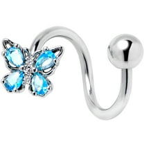 Body Candy Womens 14G 316L Stainless Steel Epic Butterfly Blue Mens Spiral Twister Belly Button Ring Navel Ring