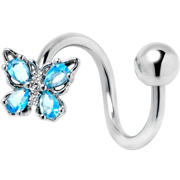 Body Candy Womens 14G 316L Stainless Steel Epic Butterfly Blue Mens Spiral Twister Belly Button Ring Navel Ring
