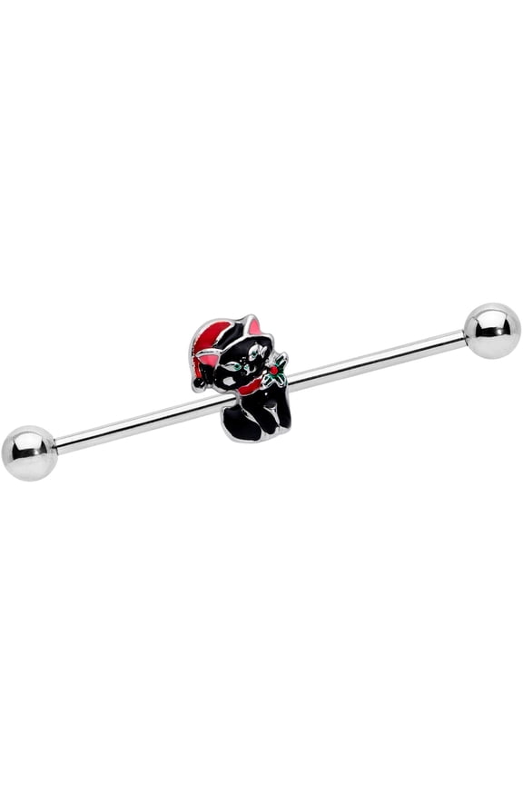 Womens 14G 316L Stainless Steel Helix Cartilage Black Cat Santa Industrial Barbell 1 1/2"