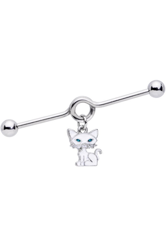 Womens 14G 316L Stainless Steel Helix Cartilage White Cat Project Industrial Barbell 1 1/2"