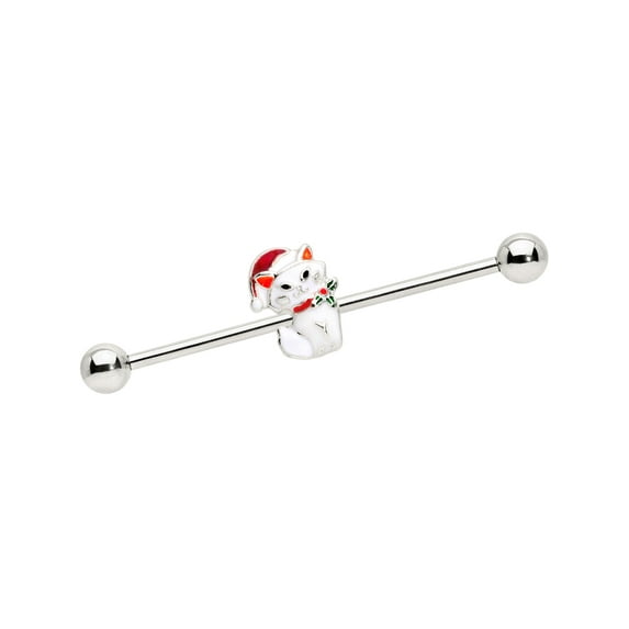 Body Candy Womens 14G 316L Stainless Steel Helix Cartilage White Cat Santa Industrial Barbell 1 1/2"