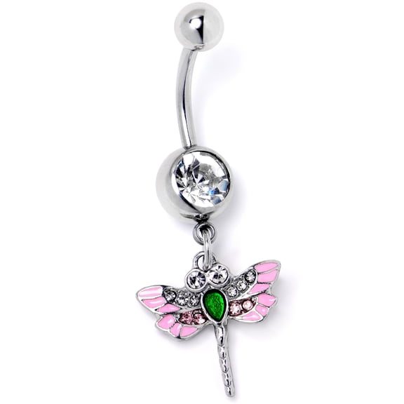 Body Candy Womens 14G 316L Stainless Steel Navel Ring Piercing Bright Dragonfly Pink Mens Dangle Belly Button Ring