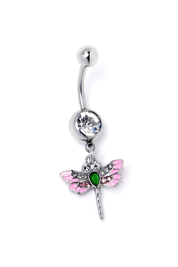 Womens 14G 316L Stainless Steel Navel Ring Piercing Bright Dragonfly Pink Mens Dangle Belly Button Ring