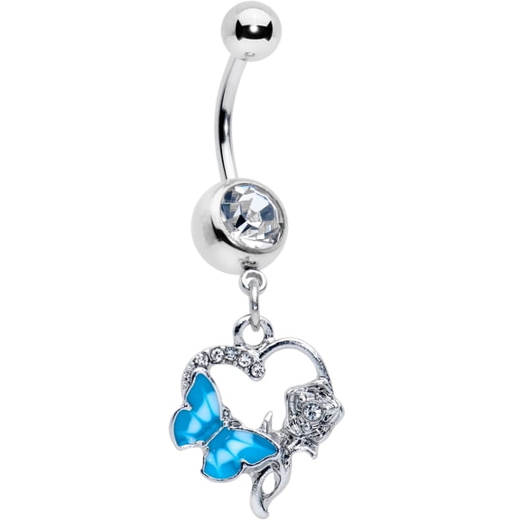 Body Candy Womens 14G 316L Stainless Steel Navel Ring Piercing Butterfly Rose Flower Blue Mens Dangle Belly Button Ring