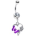 thumbnail image 1 of Body Candy Womens 14G 316L Stainless Steel Navel Ring Piercing Butterfly Rose Flower Purple Mens Dangle Belly Button Ring, 1 of 6
