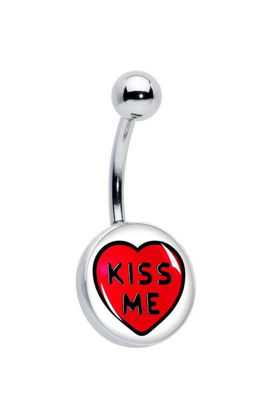 Womens 14G 316L Stainless Steel Navel Ring Piercing Kiss Me Candy Heart Mens Belly Button Ring