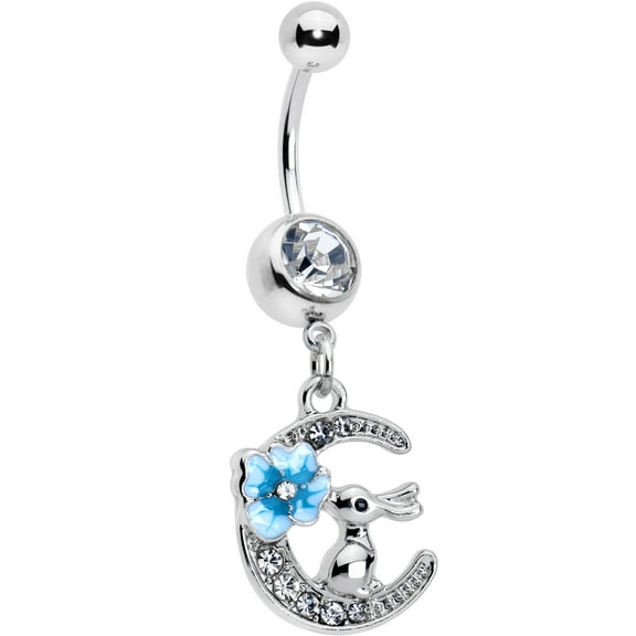 Body Candy Womens 14G 316L Stainless Steel Navel Ring Piercing Rabbit on Moon Blue Mens Dangle Belly Button Ring