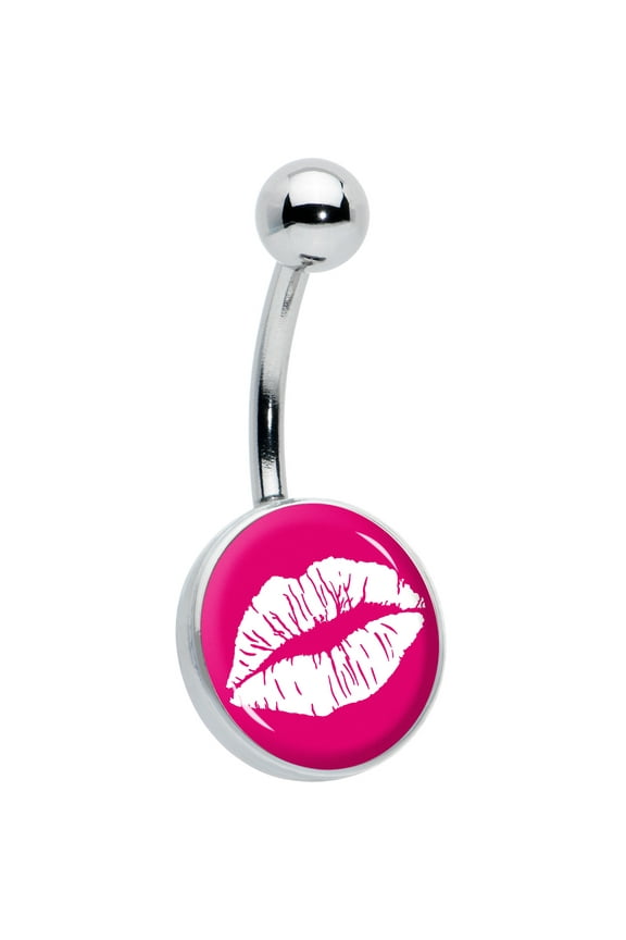 Womens 14G 316L Stainless Steel Navel Ring Piercing Red Hot Lips Kiss Belly Button Ring
