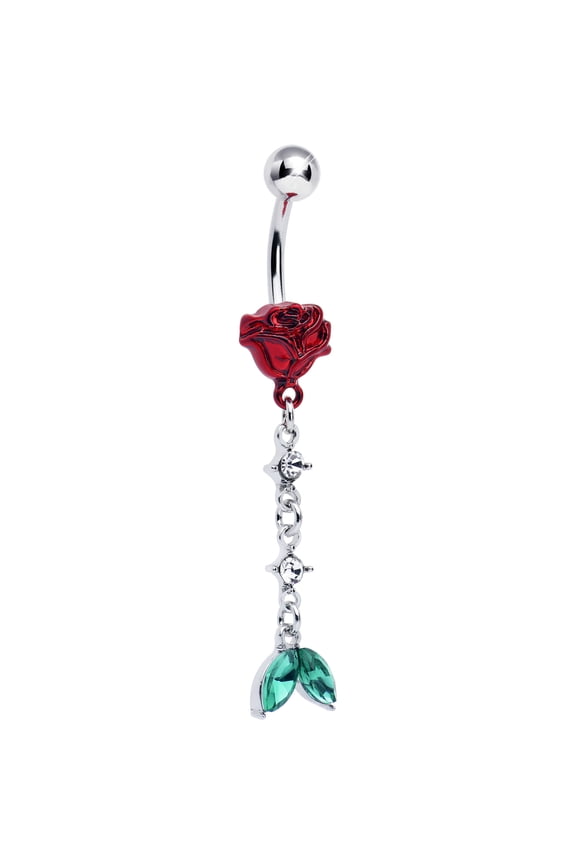 Womens 14G 316L Stainless Steel Navel Ring Piercing Rose Red Chain Dangle Mens Dangle Belly Button Ring