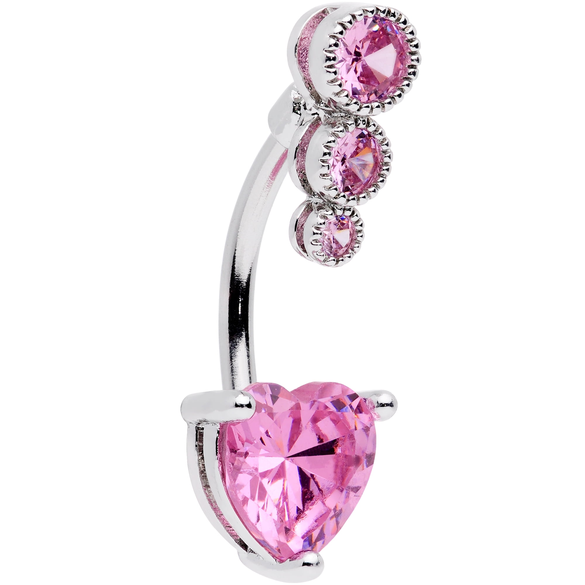 Body Candy Womens 14G 316L Stainless Steel Navel Ring Piercing Triple Pink Accent Heart Belly Button Ring