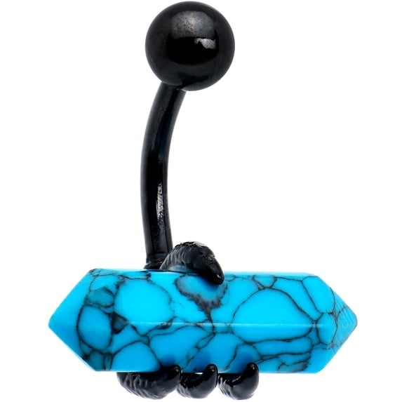 Body Candy Womens 14G 316L Stainless Steel PVD Piercing Black Claw Blue Turquoise Stone Belly Button Ring