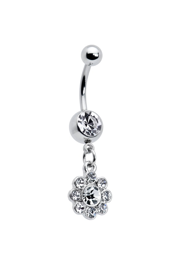 Womens 14G 316L Stainless Steel Piercing Whimsical Flower Dangle Belly Button Ring