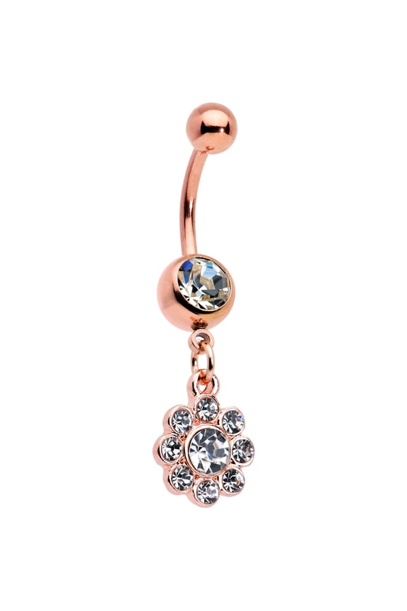 Womens 14G 316L Stainless Steel Piercing Whimsical Flower Dangle Belly Button Ring