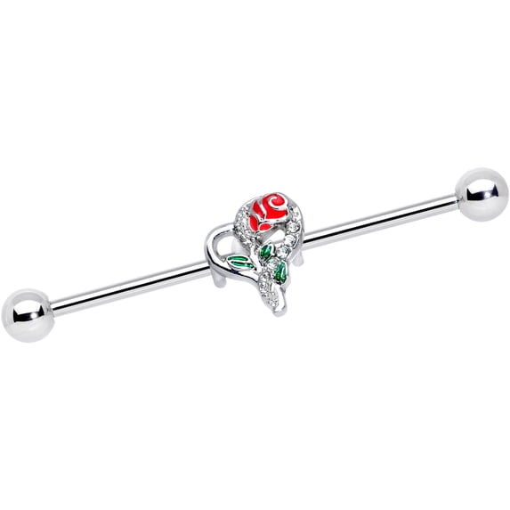 Body Candy Womens 14G 316L Steel Helix Cartilage Earring Clear Accent Rose Heart Industrial Barbell 1 1/2"