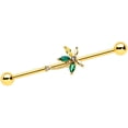 thumbnail image 1 of Body Candy Womens 14G 316L Steel Helix Cartilage Earring Green Palm Tree Industrial Barbell 1 1/2", 1 of 2