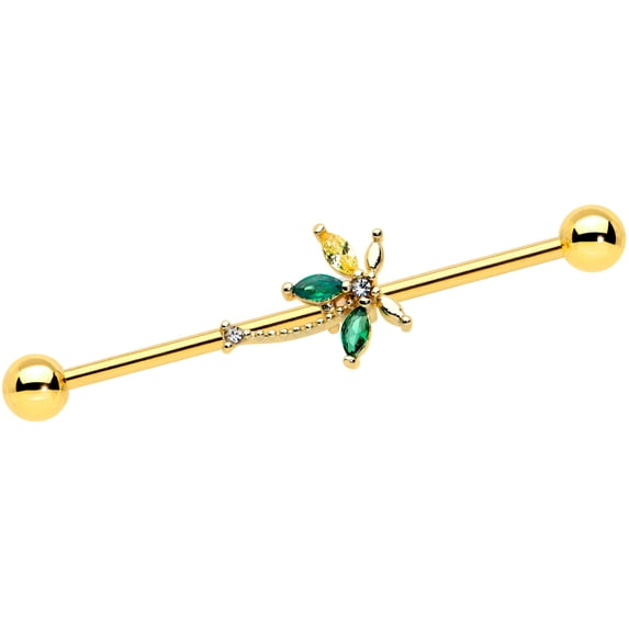 Body Candy Womens 14G 316L Steel Helix Cartilage Earring Green Palm Tree Industrial Barbell 1 1/2"