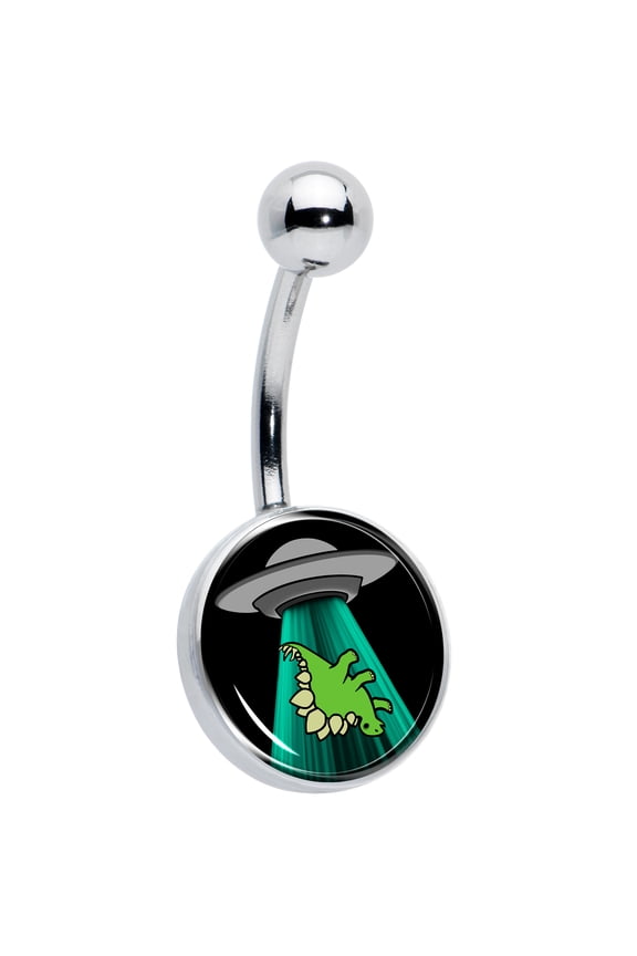Womens 14G 316L Steel Navel Ring Piercing Alien UFO Dinosaur Abduction Mens Belly Button Ring