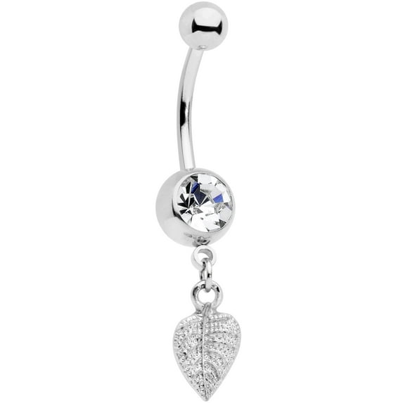 Body Candy Womens 14G 316L Steel Navel Ring Piercing Clear Fall Leaf Dangle Belly Button Ring