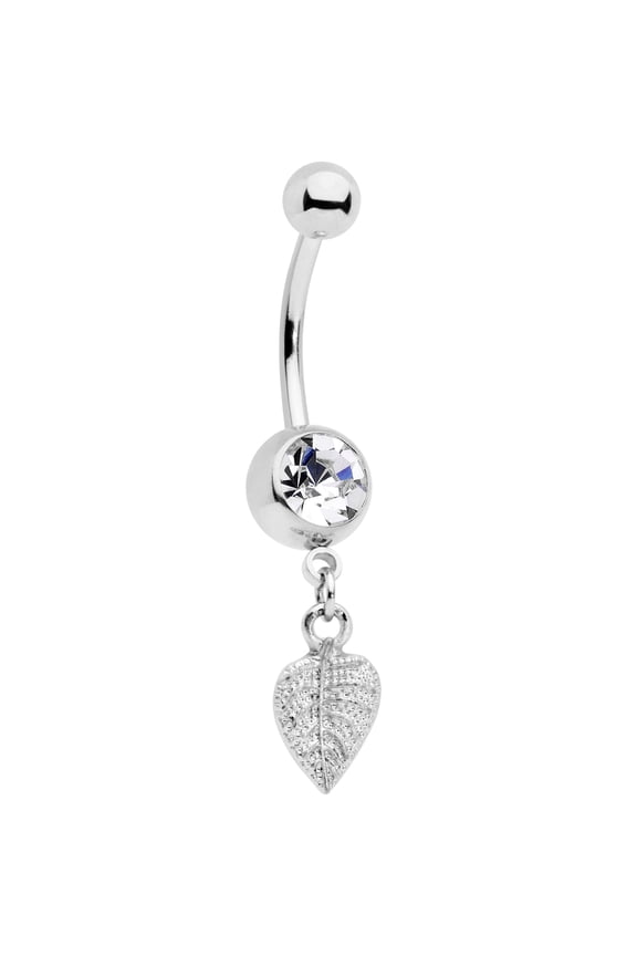 Womens 14G 316L Steel Navel Ring Piercing Clear Fall Leaf Dangle Belly Button Ring