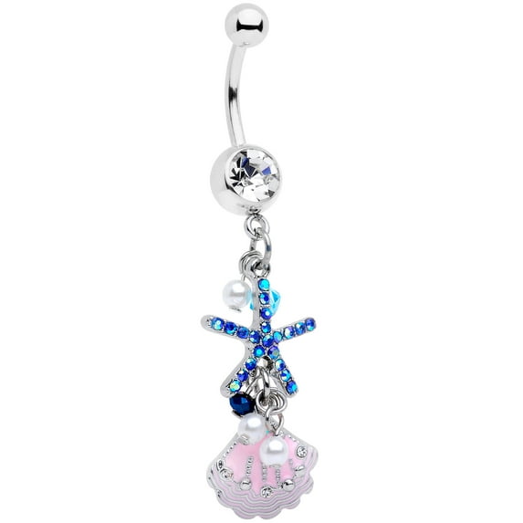 Body Candy Womens 14G 316L Steel Navel Ring Piercing Ocean Treasure Nautical Dangle Belly Button Ring
