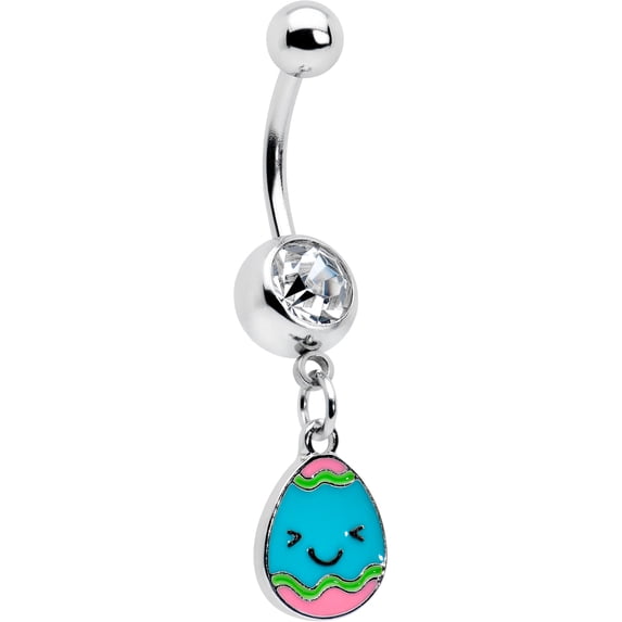 Body Candy Womens 14G 316L Steel Piercing Clear Celebration Easter Egg Dangle Belly Button Ring
