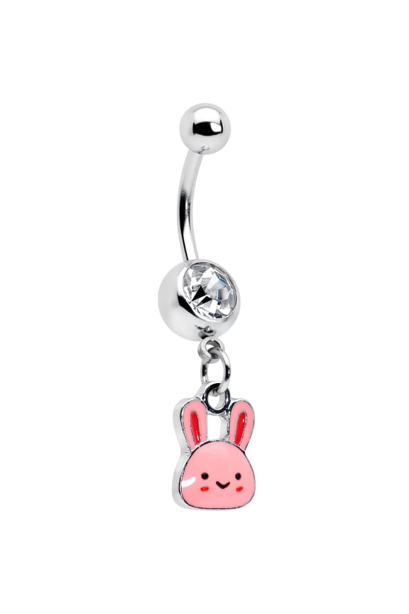 Womens 14G 316L Steel Piercing Kawaii Cutie Easter Bunny Dangle Belly Button Ring