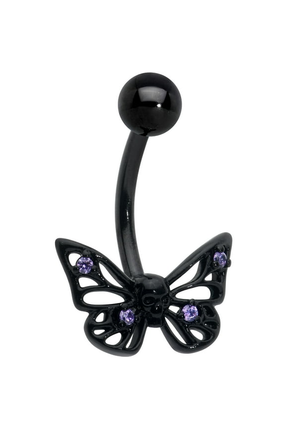 Womens 14G 316L Surgical Steel Black Navel Ring Piercing Skull Butterfly Mens Belly Button Ring