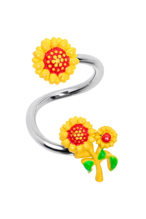 Womens 14G 316L Surgical Steel Happy Sunflower Trio Spiral Twister Belly Button Ring Navel Ring